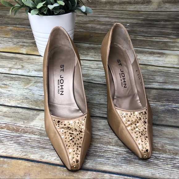 St. John Vintage Gold Embellished Heels Size 6.5 - Picture 2 of 8